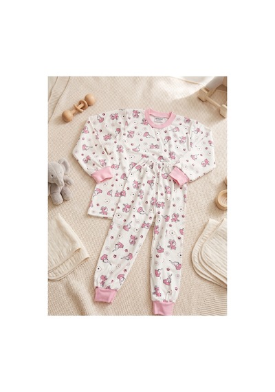 Deniva Kids Kız Çocuk Pembe Sevimli Desenli %100 Pamuklu Ribanalı Uzun Kollu Pijama Takımı Beyaz - Pembe Deniva Kids Kız Çocuk Pembe Sevimli Desenli %100 Pamuklu Ribanalı Uzun Kollu Pijama Takımı Beyaz - Pembe