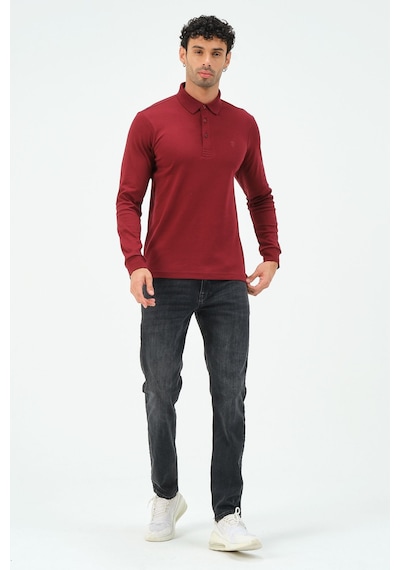 Uzun Kollu Regular Fit Erkek Polo Yaka T-shirt Bordo