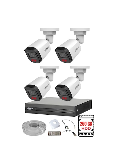 Dahua 4 Kameralı Gece Görüşlü Su Geçirmez Full Hd Güvenlik Kamerası Seti 250gb