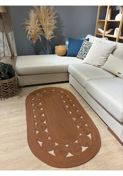 Mavaux Cookie Jüt Hasırlı El Örgüsü Kilim Natural