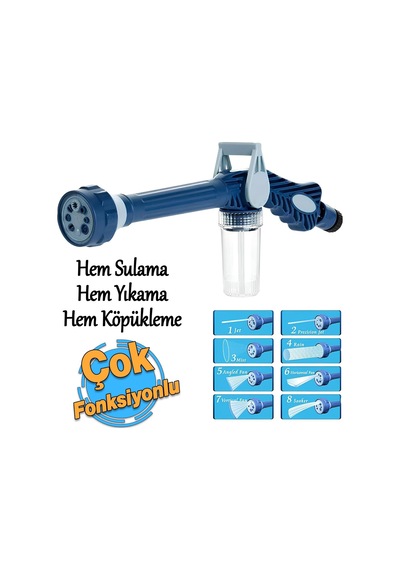 Bahçe Sulama Araç Yıkama Köpürtme Tabancası 8 Fonksiyonlu Deterjan Hazneli Hortum Bağlantılı 1