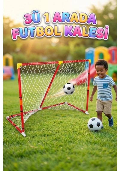 3'ü 1 Arada Mega Futbol Kalesi Taşınabilir Fileli 120cm Toplu Eğlenceli Futbol Kalesi Oyun Seti