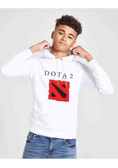 Tshirthane Dota2 Valve Logo Baskılı Unisex Çocuk Kapüşonlu Beyaz Sweatshirt Beyaz
