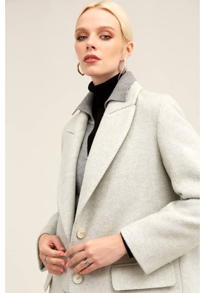Hatemoğlu Gri Regular Fit Ceket Yaka Kaşe Oversize Manto