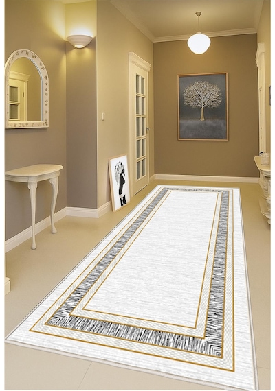 STY Home Gold Dijital Baskı Salon Halısı Kaymaz Tabanlı Yıkanabilir Halı Yolluk 512 Gold