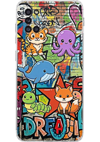 Samsung Galaxy A31 İle Uyumlu Grafiti Mini Tasarımlı Şeffaf Silikon Kılıf Şeffaf