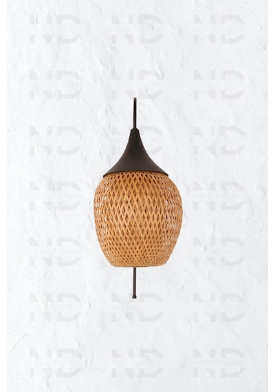 Boja Bambu Siyah Detay Aplik 25x25x60 Cm İskandinav, Modern, Bohem, Rattan, Aydınlatma Bej
