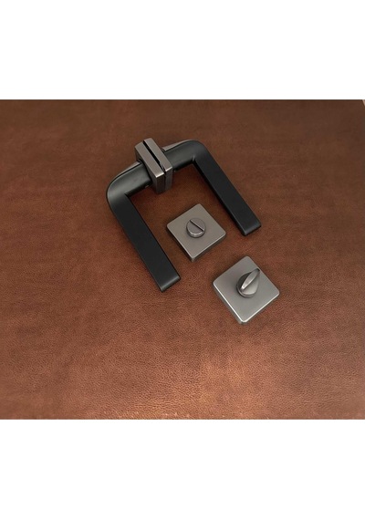 Posh Mat Skoç Füme Siyah Kare Rozetli Zamak Wc Banyo Kapı Kolu 1 Takım