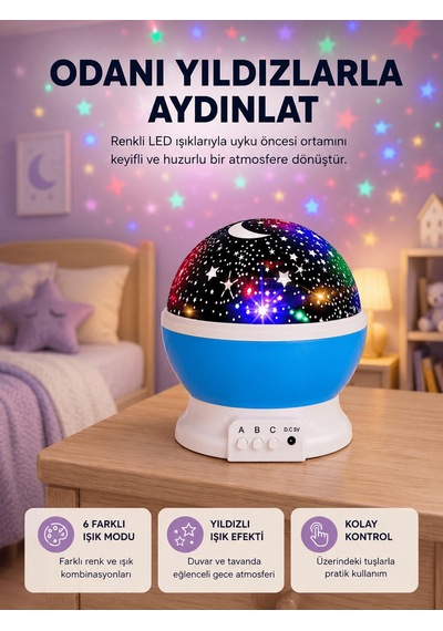Renkli Led Gece Lambası 6 Işık Modlu Çocuk Odası Atmosfer Aydınlatma Resimdeki
