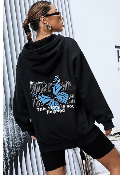 Uyguntarz Unisex Kelebek Sırt Baskılı Sweatshirt siyah