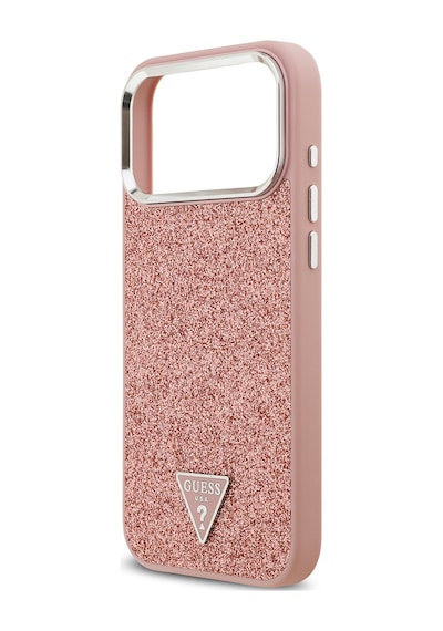 Apple Uyumlu iPhone 17 Pro Max Kılıf Guess Lisanslı M-safeli Metal Kamera Çerçeveli Üçgen Logolu Glitter Pembe Pembe