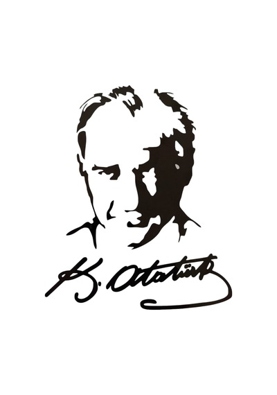 K.atatürk Silüetli İmzalı Oto Sticker Siyah 19x15cm