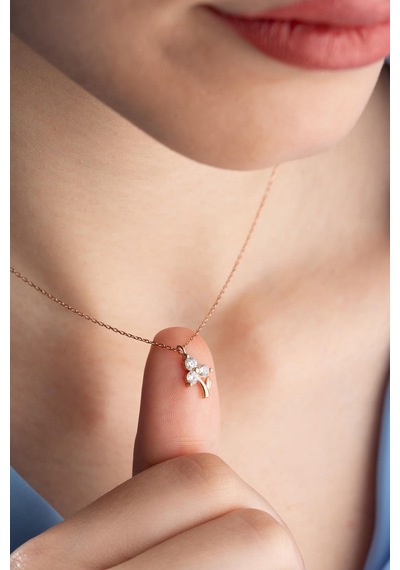925 Ayar Gümüş Rose Kaplama 3 Yapraklı Yonca Kolye Rose Gold