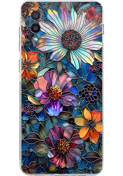 Printify Samsung Galaxy A02 İle Uyumlu Vitray Mücevher Flora Tasarımlı Şeffaf Silikon Kılıf Şeffaf