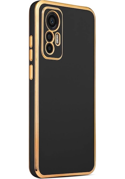 Xiaomi Mi 12 Lite Kılıf  Kamera Korumalı Altın Kenar Tasarım Silikon