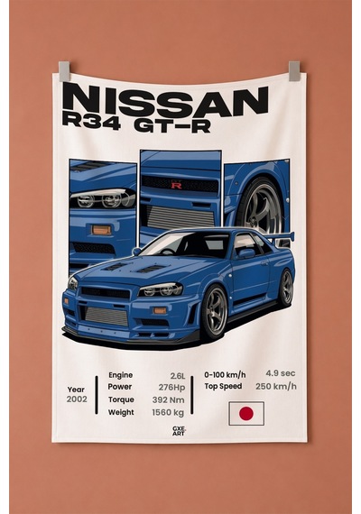 Nissan R34 Gt-r Dekoratif Duvar Örtüsü Duvar Halısı Reaste