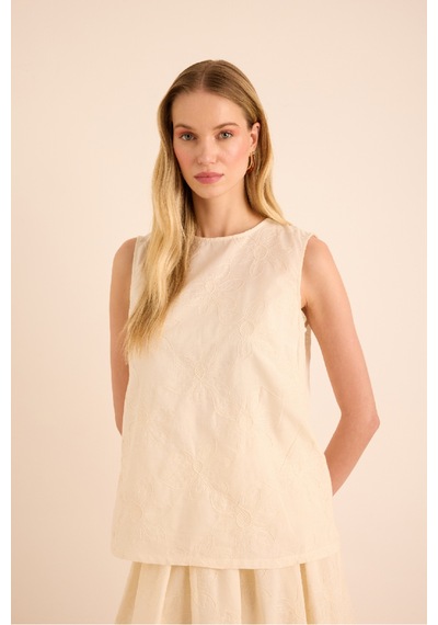 Aker Brode Kumaştan Cotton Kolsuz Bluz Renkli Renkli