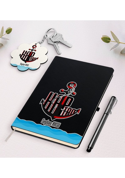 Kişiye Özel Kaptan Siyah Defter Kalem Ve Anahtarlık Seti-5