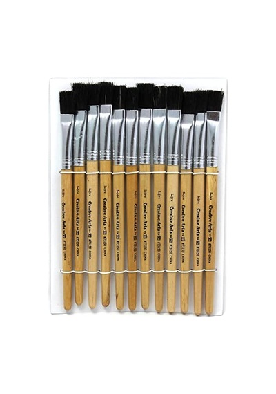 Düz Uçlu Boya Fırçası, 1.27cm, Kısa Sap, Doğal Sap Siyah Kıl, 12'li Paket