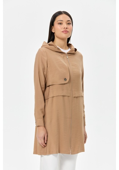Esswaap Aller Detaylı Kapişonlu Fermuar Kapamalı Giy Çık Tunik Camel CAMEL