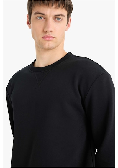 Defacto Regular Fit Bisiklet Yaka Basic Düz Kalın Sweatshirt T3777az25aubk81 Siyah