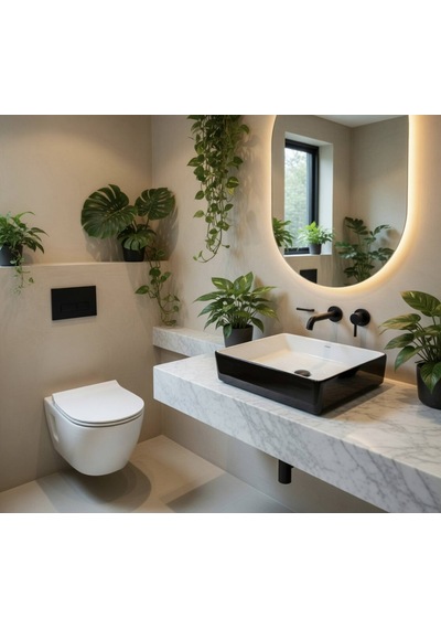 Ideal Standard - Tezgah Üstü Lavabo 50x41 Cm İç Beyaz Dış Siyah - 25051c- Beyaz, Siyah
