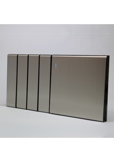 MERALLI INOX 4'lü vavien anahtar, hakiki fırçalanmış paslanmaz çelik, çerçevesiz 86×86 Modüler  kasa dahil