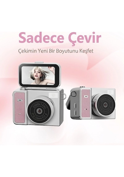 2k Mini Dijital Retro Video Kamera Flaşlı Dijital Vlog Mini Fotoğraf Makinesi Türkçe Menü Bej Najmaddin