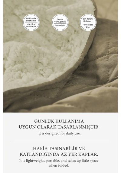 Premium Peluş Tek Kişilik Çok Amaçlı Yatak Örtüsü 160x220 Çift Taraflı Battaniye Pike Bej Cappuccino