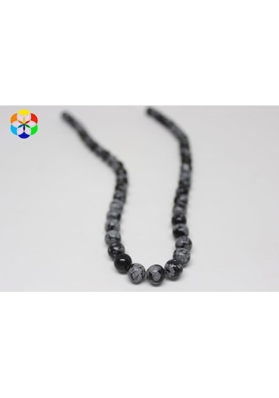 Kar Tanesi Obsidyen Taşı YARIM Dizi 8mm (18cm uzunluğundadır)
