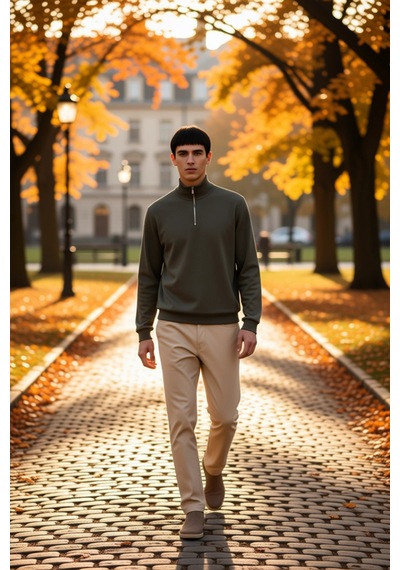 Benerly Erkek Dik Yaka Standart Kol Regular Kalıp Sweatshirt Fonksiyonel Haki