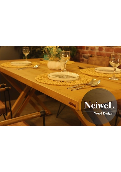 Neiwel Garden Sean Doğal Ahşap Banklı Bahçe Masa Takımı-70-120 Takım Açık Ceviz