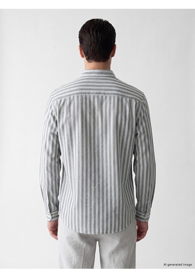 Lcwaıkıkı Classic Haki Regular Fit Çizgili Balıksırtı Erkek Gömlek