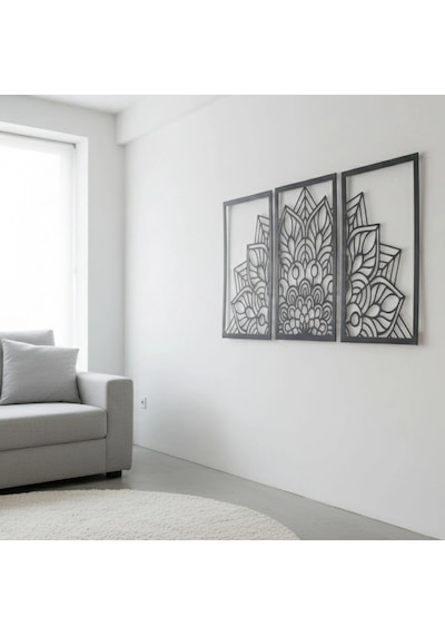 Mandala Metal Tablo 3'lü Yatay Set Detaylı Sanat Duvar Dekoru