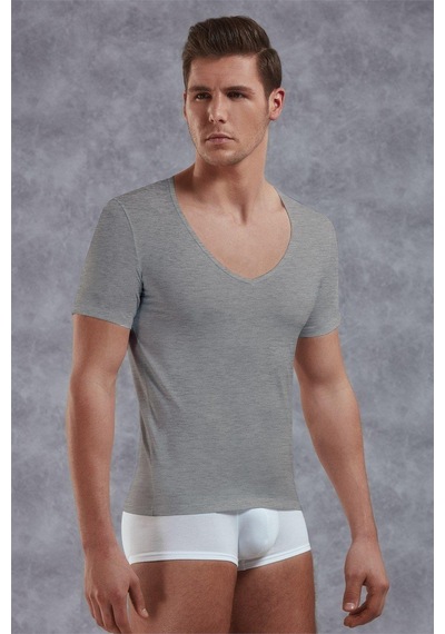 Doreanse Erkek Modal Derin V Yaka Kısa Kol T Shirt 2820 Füme Füme