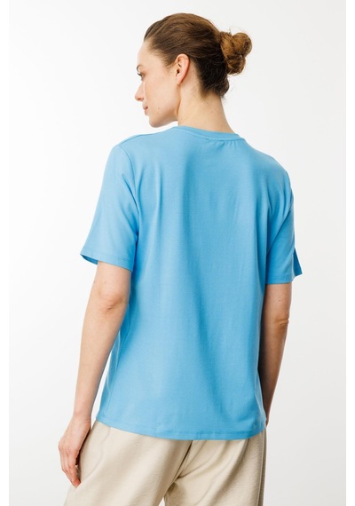 Kadın Sıfır Yaka Basic Penye T-shirt Mavi Mavi