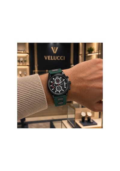 Velucci Çınar Silikon Kordon Erkek Kol Saati Yeşil Siyah Kadran Sport Analog Takvimli