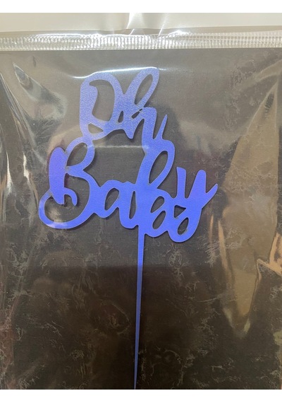 Premium Kutlama Parti Malzemesi Hatıra Oh Baby Bebek Mavi Ahşap Pasta Üzeri Süs Bebek Mavisi