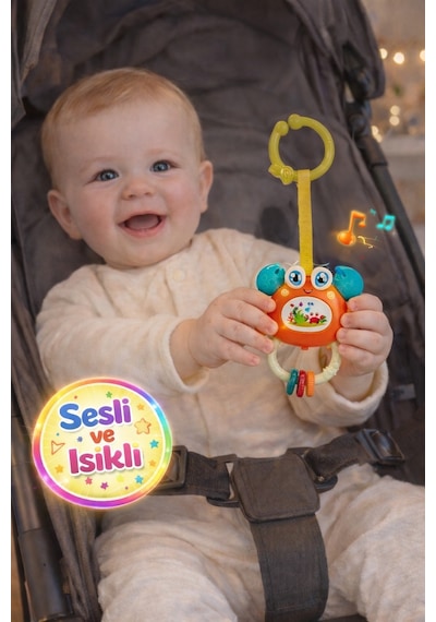 Müzikli Ve Işıklı Çıngıraklı Yengeç Puset Oyuncağı Bebek Oyuncağı - 11 Cm