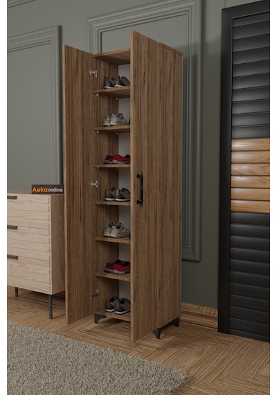 Ae-3085 Selen Atlantik Çam Ayakkabılık, 7 Raflı, Ayaklı, 2 Kapakl Atlantik Çam
