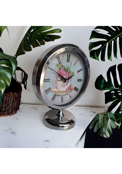 Krom Renkli Metal Ofis Salon Otel Masa Saati 25*20 cm D8
