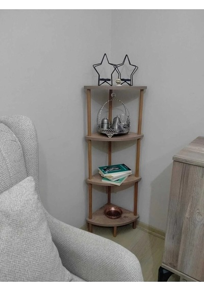 Mutfak Banyo Dolabı Rafı Çok Amaçlı Organizer Raflar Köşelik Ahşap Raflı 4 Katlı Beyaz 110x39 - Atlantik Çam Naturel