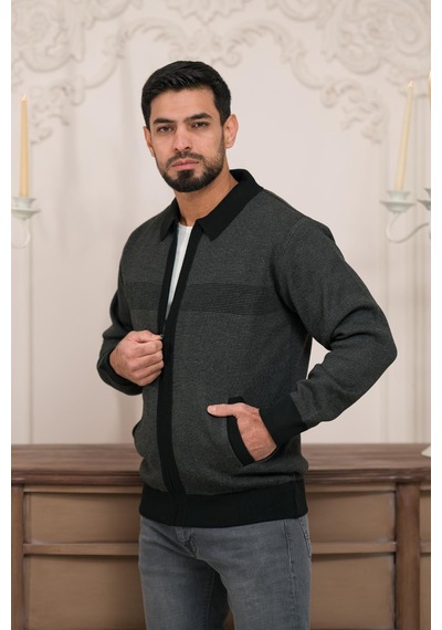 Woolen World Polo Yaka Fermuar Kapamalı Klasik Kesim Astarlı Desenli Çelik Örgü Hırka Antrasit Woolen World Polo Yaka Fermuar Kapamalı Klasik Kesim Astarlı Desenli Çelik Örgü Hırka Antrasit