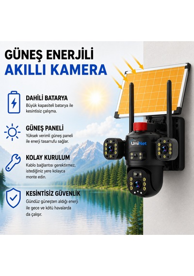 Uninet Solar Kamera Iki Kameralı 4g Sim Kartlı Dış Mekan Sirenli Ip Kamera