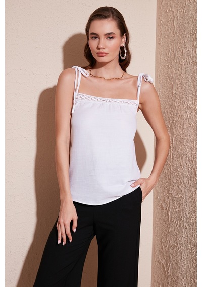 Lela Pamuklu Regular Fit Ip Askılı Bayan Bluz 611Bz0299 Ekru