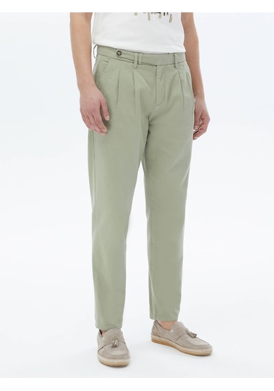 Kip Haki Dokuma Smart Casual %100 Pamuk Pantolon Haki