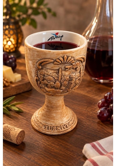 Kadeh 200 Ml Seramik Türkiye Temalı Ayaklı Dekoratif Bardak Çok Renkli