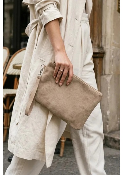 Adelina Bags Süet Portföy El Çantası Bilek Askılı Astarlı Vizon Clutch Çanta