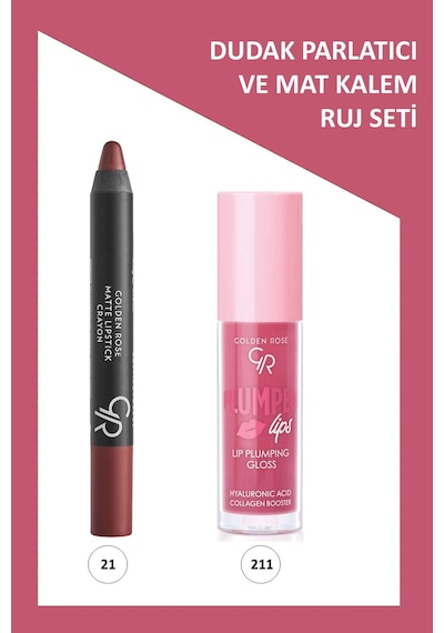 Plumped Lips Lip Plumping Gloss No: 211 Ve Matte Lipstick Crayon No: 21 Toffee