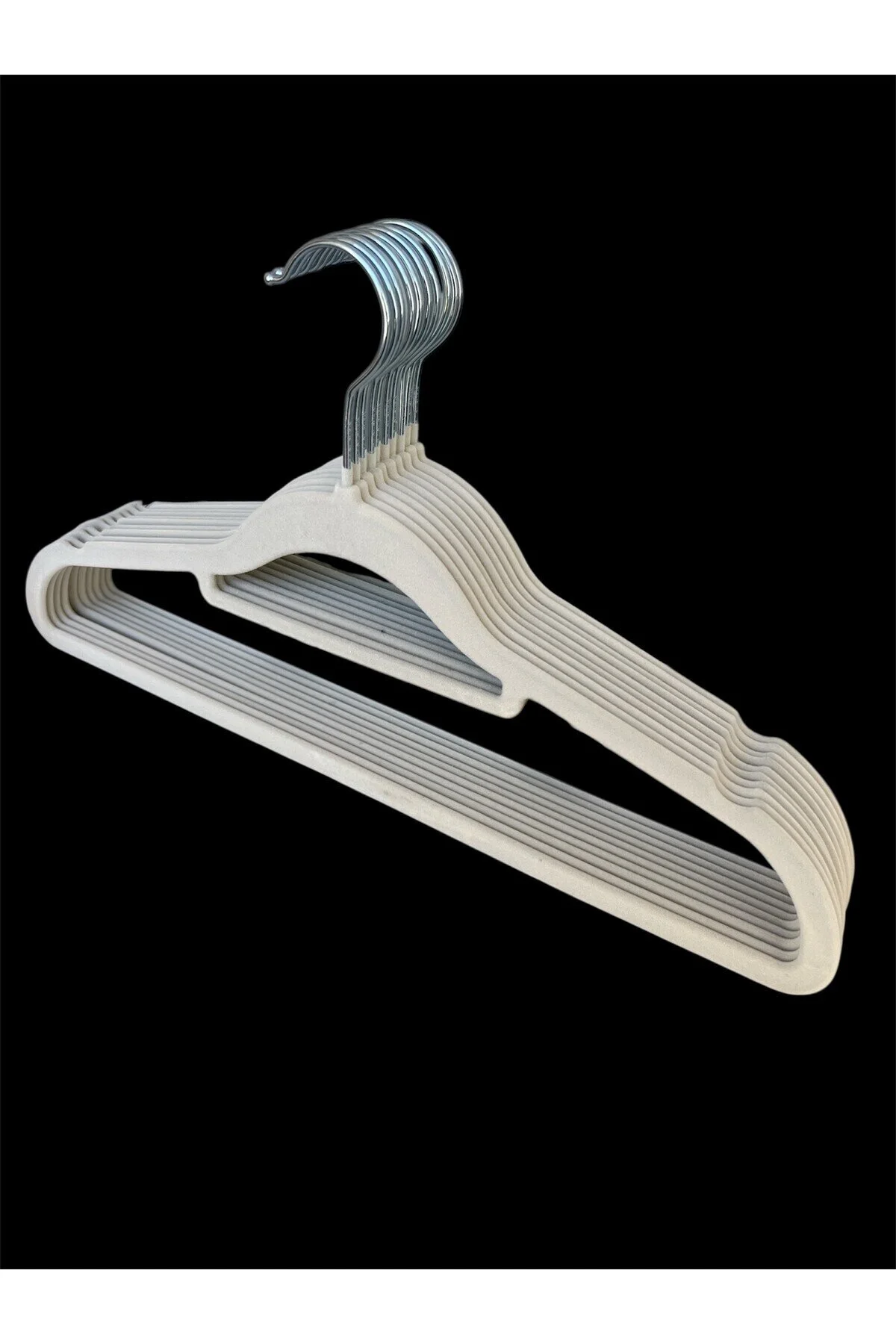 Kadife Askı, Pantolon Askısı, Elbise Askısı, Yüksek Kalite Kadife Kıyafet Askısı, 41 Cm, 10 Adet Krem